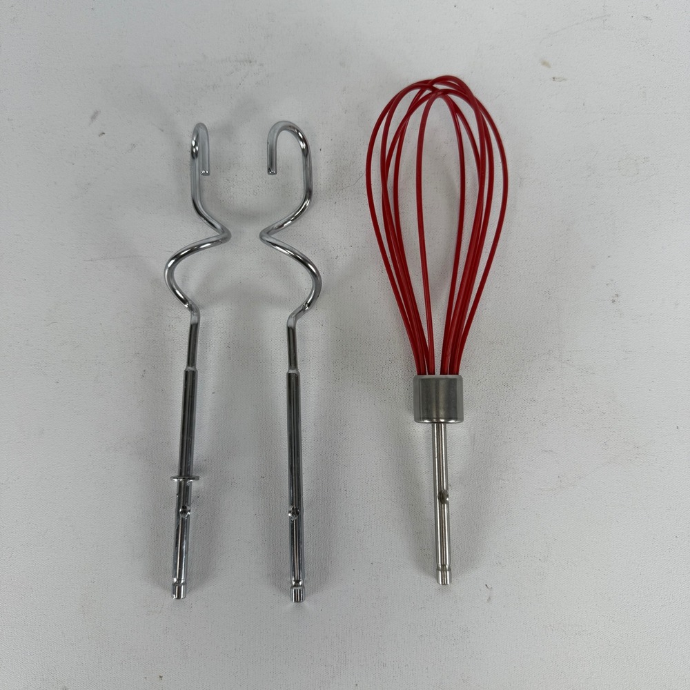 Hamilton Beach 62645 Mixer Attachments Dough Hooks & Red Silicone Whisk Set